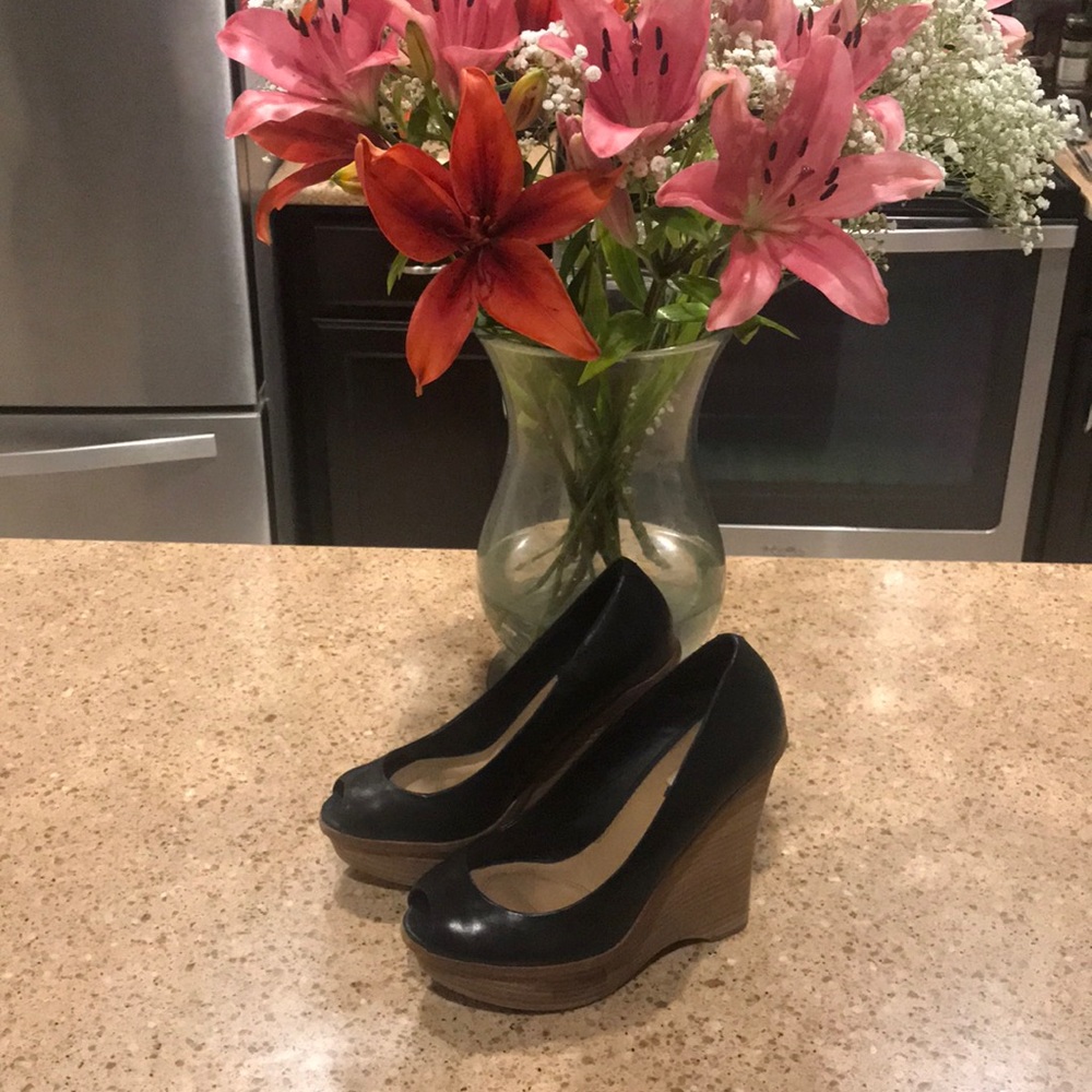 Zara Black Peep Toe 4inch Wedge 37